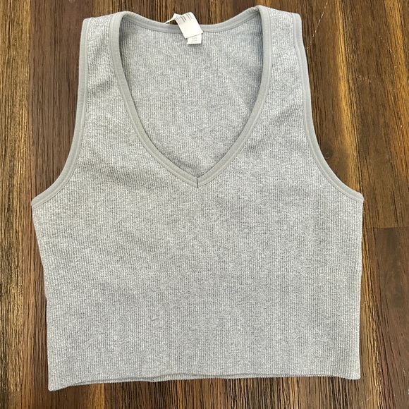 90 Degree By Reflex Tops - 90 Degree By Reflex Women's Ribbed V-Neck Seamless Crop Tank Top Gray Small